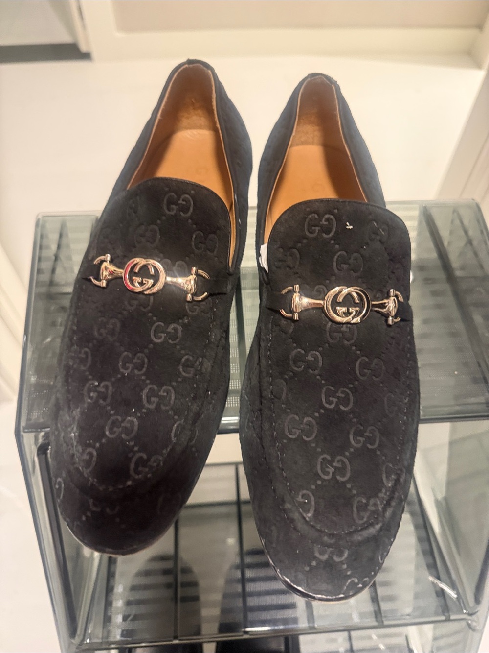 Black Suede Logo Horsebit Slip-On Loafers
